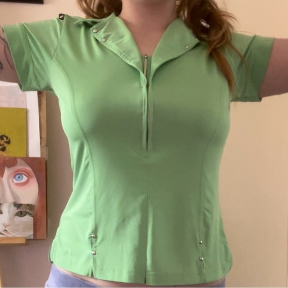 Vintage 2 in 1 Jamie Sadock Rockabilly Mint Green Shirt w/ Biker Zipper & Studs - Picture 2 of 12